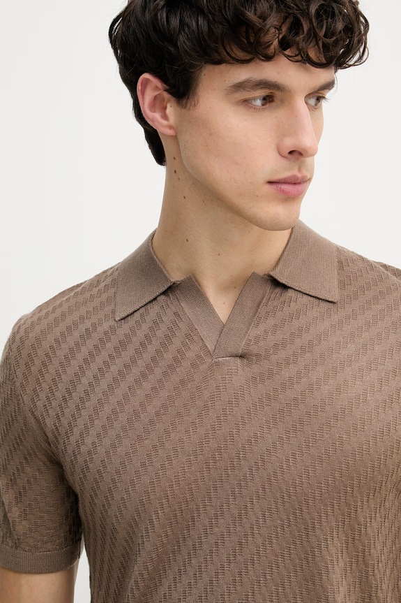 Emporio Armani polo tricotat pentru bărbați, cu lână maro EM004307.AF24573