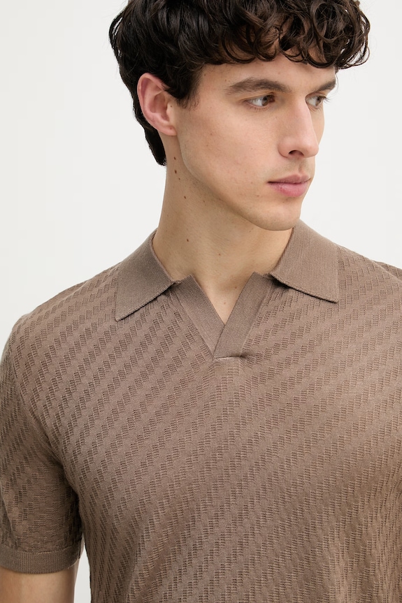 Emporio Armani polo tricotat pentru bărbați, cu lână maro EM004307.AF24573