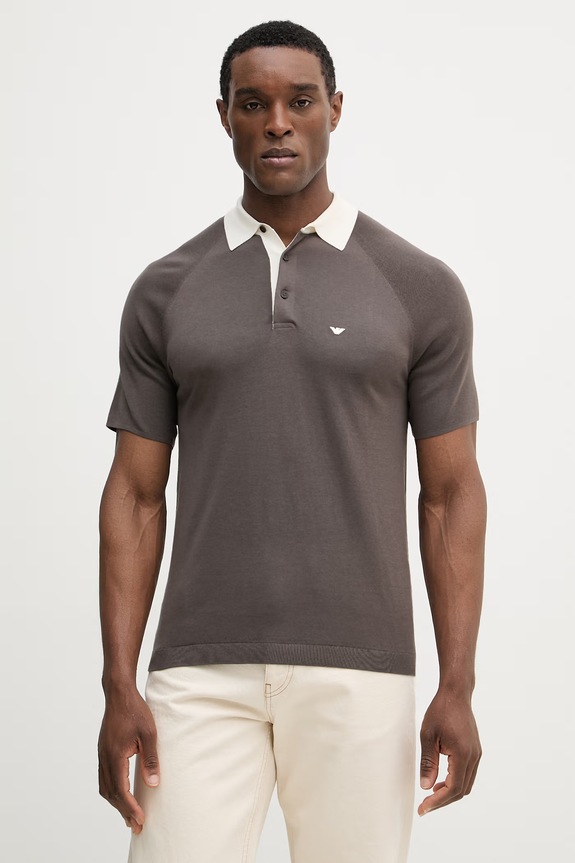 Emporio Armani póló selyemkeverékből regular barna EM004622.AF25247