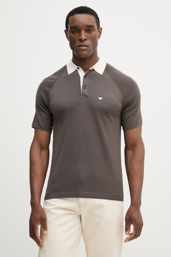 Emporio Armani póló selyemkeverékből regular barna EM004622.AF25247