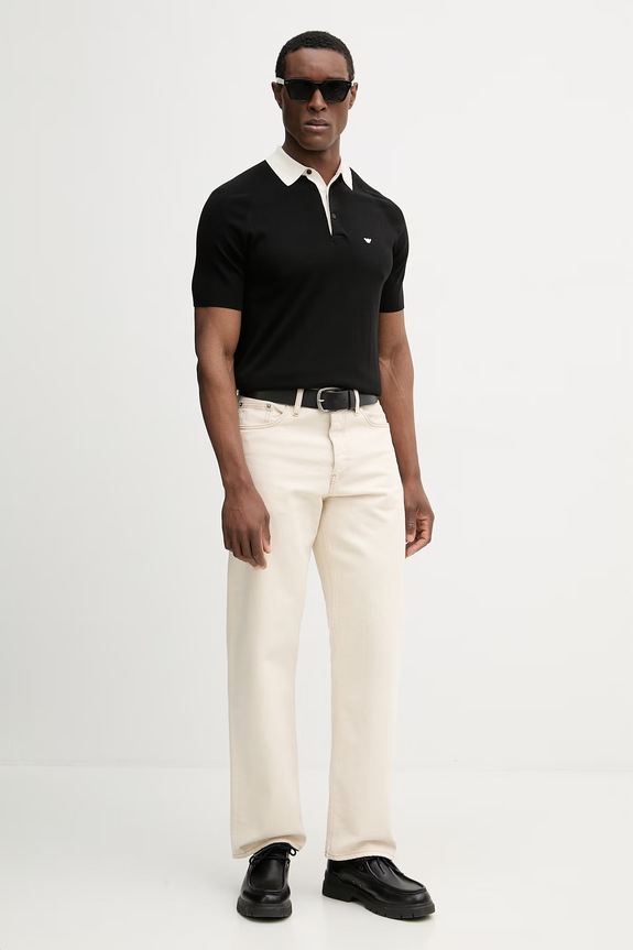 Emporio Armani polo z dodatkiem jedwabiu EM004622.AF25247 czarny SS26