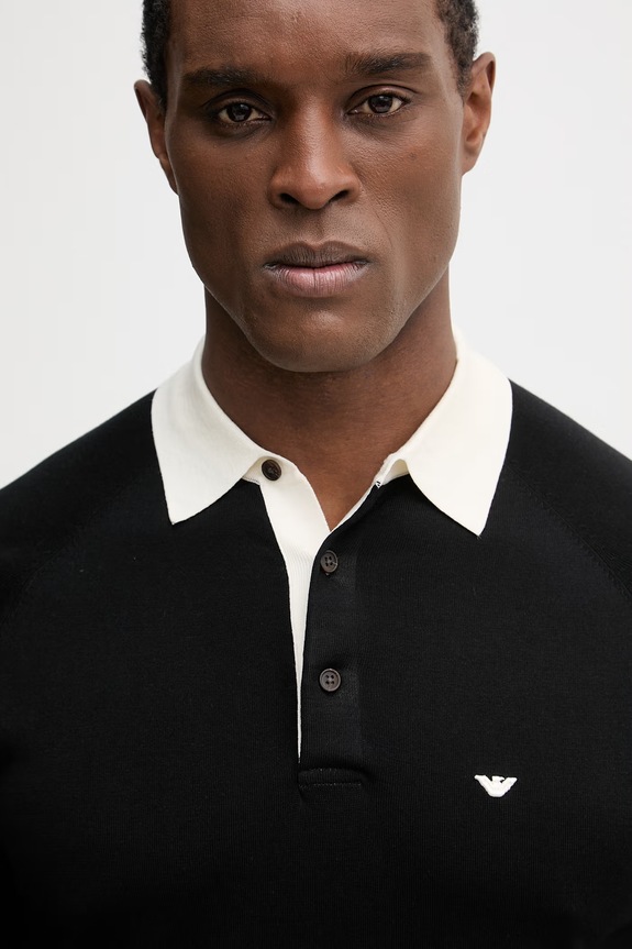 Emporio Armani polo z dodatkiem jedwabiu czarny EM004622.AF25247