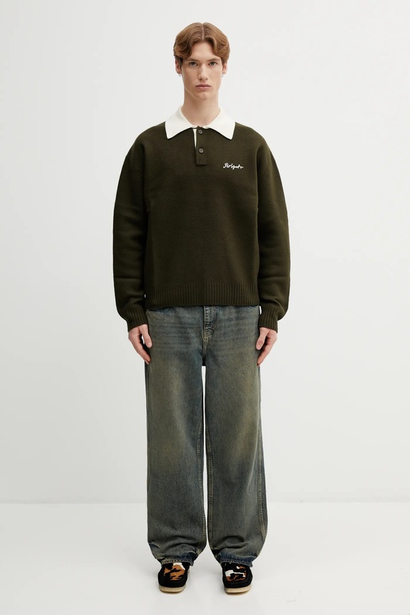 Vuneni pulover Axel Arigato Sonny Polo Sweater A3721001 zelena