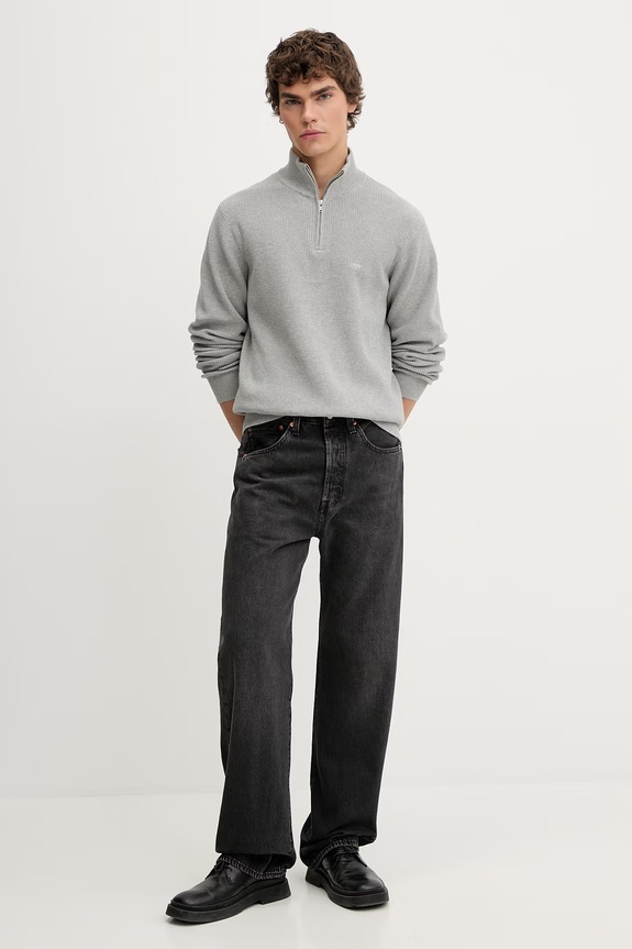 Βαμβακερό πουλόβερ Levi's LIGHTWEIGHT HM QUARTER ZIP 0058U γκρί SS26