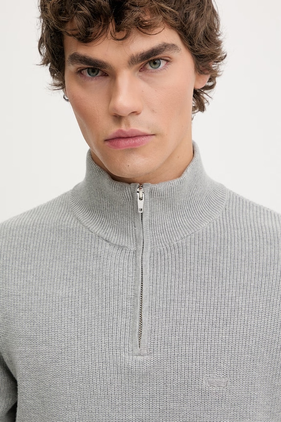 Βαμβακερό πουλόβερ Levi's LIGHTWEIGHT HM QUARTER ZIP γκρί 0058U