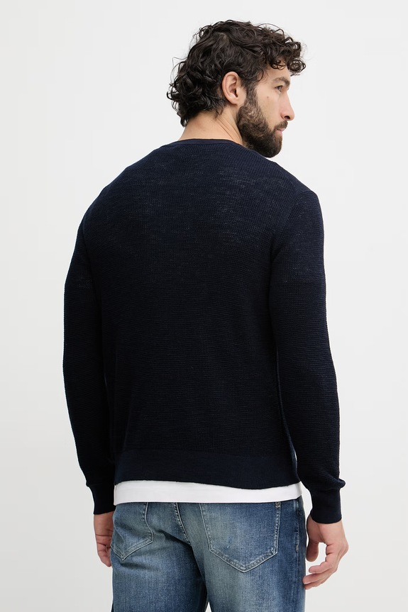 Ρούχα United Colors of Benetton πουλόβερ ανδρικό με πρόσμιξη λινού 1DC3U10BK σκούρο μπλε
