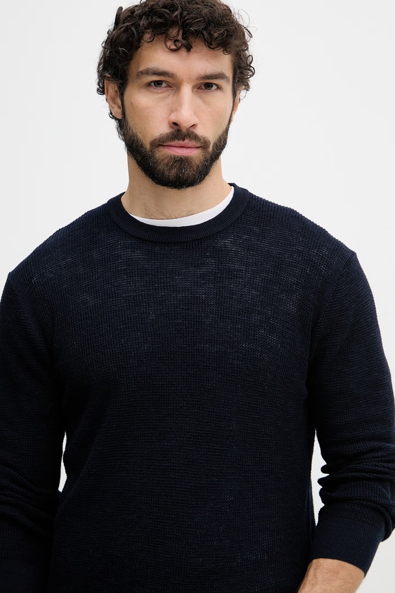 United Colors of Benetton πουλόβερ ανδρικό με πρόσμιξη λινού σκούρο μπλε 1DC3U10BK