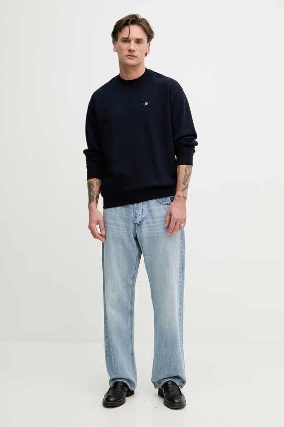United Colors of Benetton mikina pánska bavlnená 342ZU1093. tmavomodrá SS26