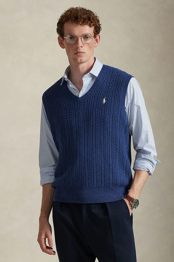 Βαμβακερό γιλέκο Polo Ralph Lauren βαμβάκι σκούρο μπλε 710B13895