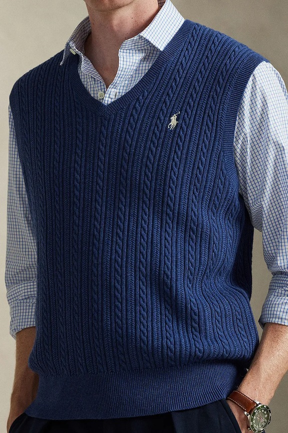 Βαμβακερό γιλέκο Polo Ralph Lauren σκούρο μπλε 710B13895