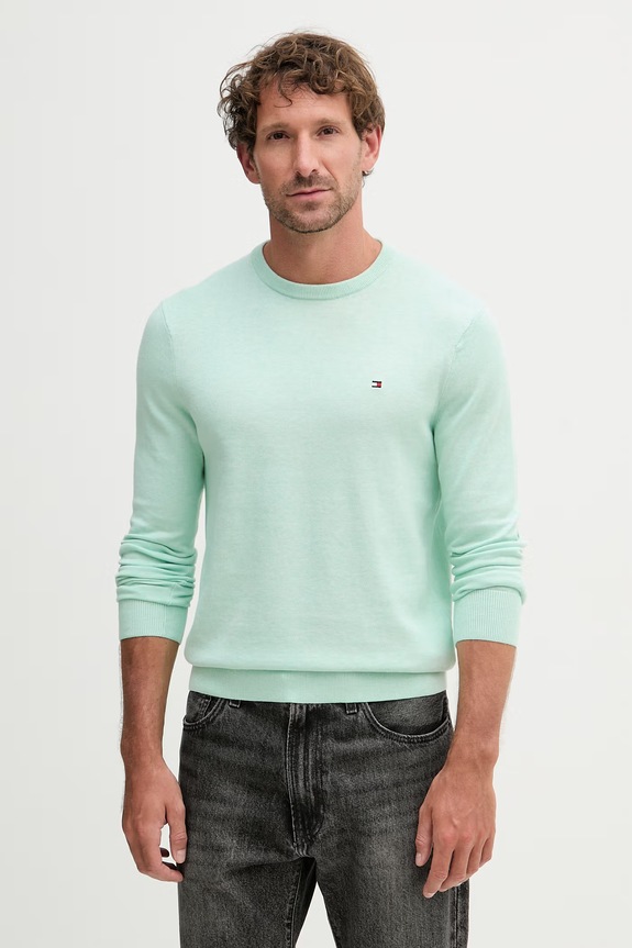Tommy Hilfiger πουλόβερ ανδρικό βαμβακερό πράσινο MW0MW39999.