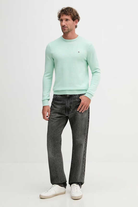 Tommy Hilfiger πουλόβερ ανδρικό βαμβακερό MW0MW39999. πράσινο SS26