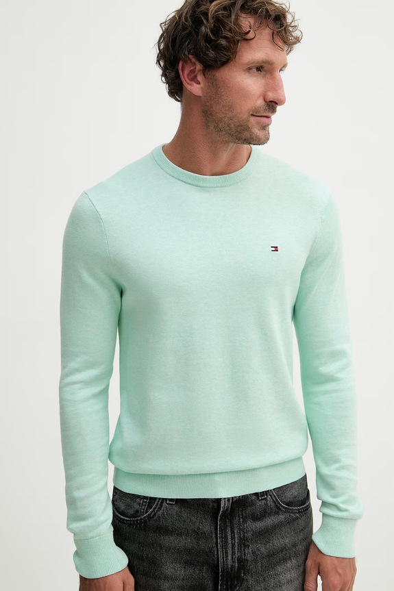 Tommy Hilfiger svetr pánský bavlněný zelená MW0MW39999.