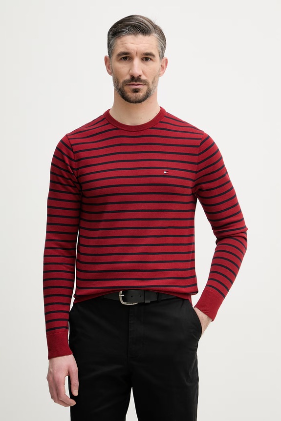 Tommy Hilfiger πουλόβερ ανδρικό βαμβακερό μπορντό MW0MW39999.