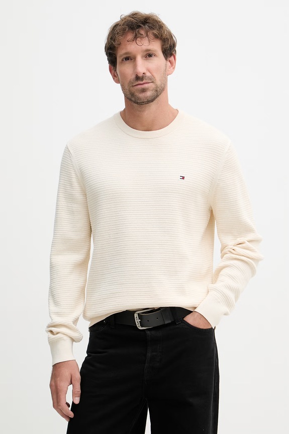 Tommy Hilfiger πουλόβερ Ανδρικό βαμβακερό μπεζ MW0MW42799
