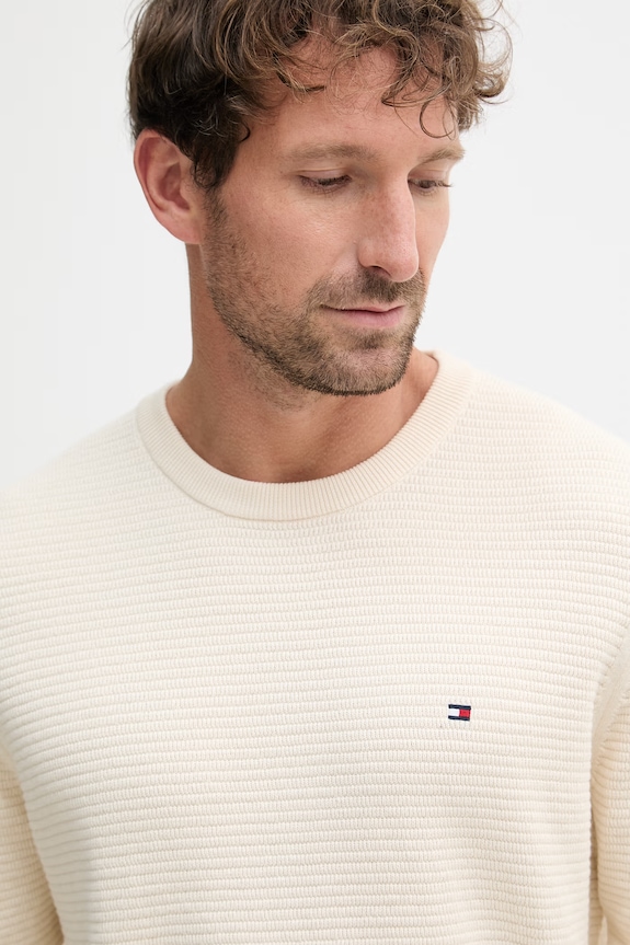 Tommy Hilfiger πουλόβερ Ανδρικό βαμβακερό μπεζ MW0MW42799