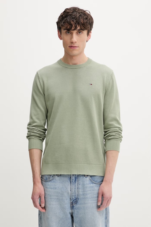 Tommy Jeans sweter męski bawełniany zielony DM0DM22853
