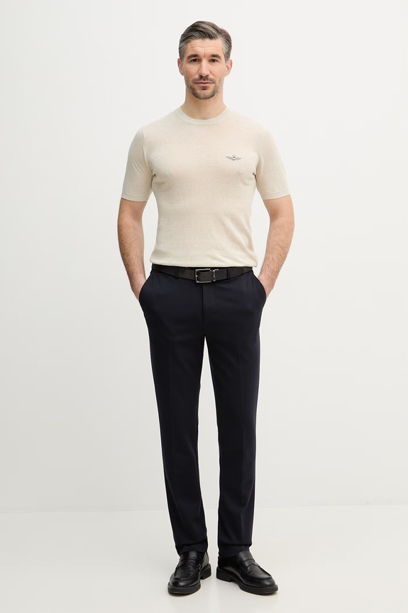 Lanena kratka majica Aeronautica Militare MA1624UL00935 bež SS26