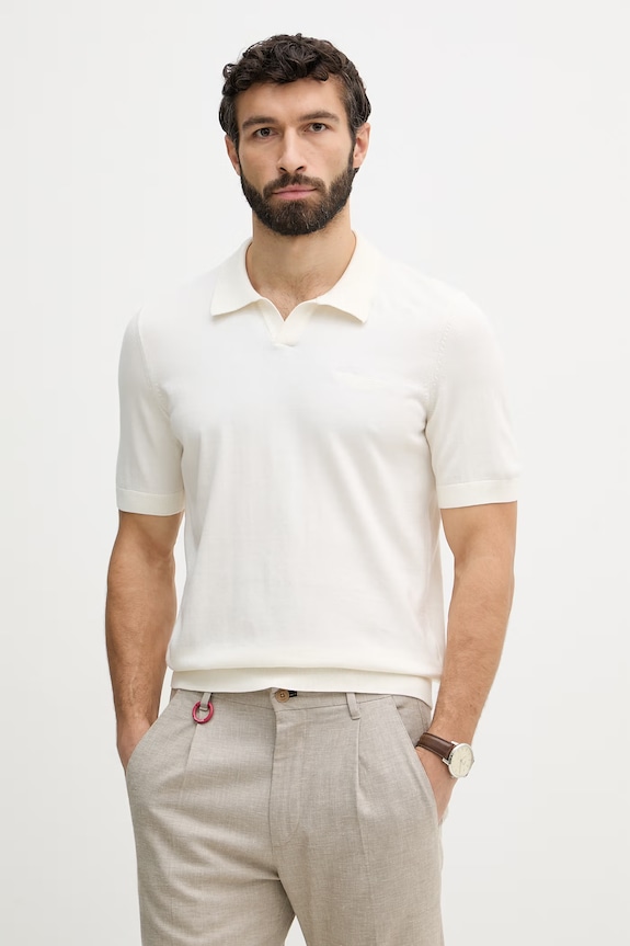 BOSS polo męskie bawełniane wzorzyste beżowy 50560497