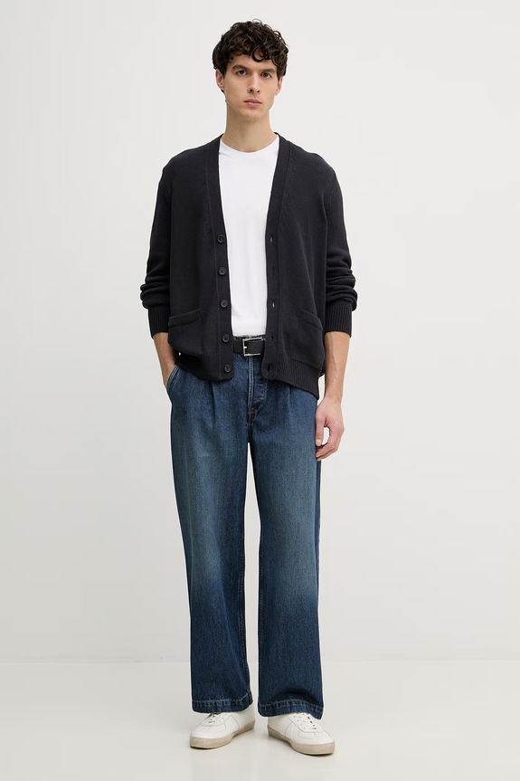 BOSS cardigan pentru bărbați, cu bumbac BOSS X DAVID BECKHAM 50563597 bleumarin SS26