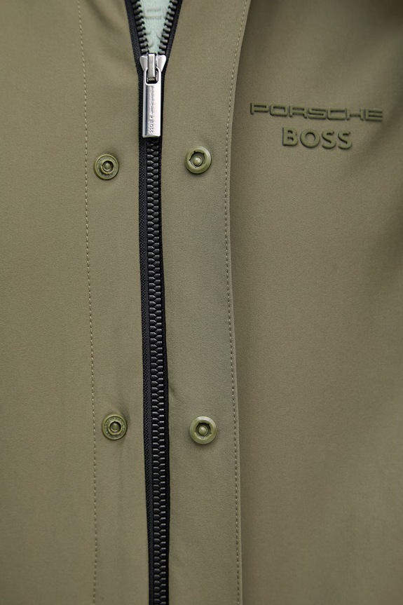 BOSS Green prechodná bunda pánska s prímesou hodvábu BOSS X PORSCHE 50558355 zelená