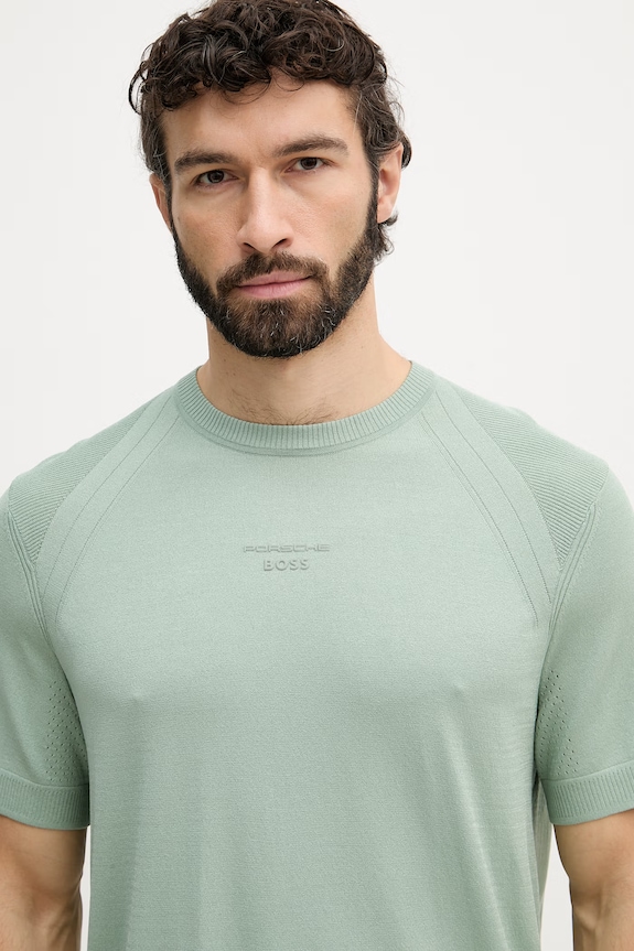 BOSS Green tricou basic bărbătesc cu amestec de mătase BOSS X PORSCHE verde 50558363