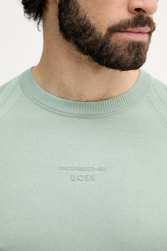 BOSS Green tricou basic bărbătesc cu amestec de mătase BOSS X PORSCHE 50558363 verde