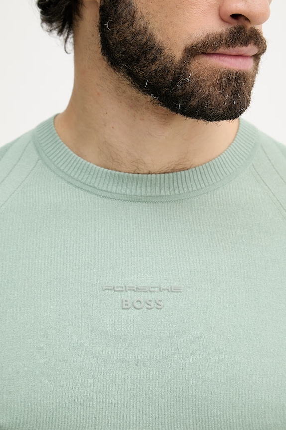BOSS Green tricou basic bărbătesc cu amestec de mătase BOSS X PORSCHE 50558363 verde