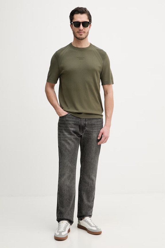 BOSS Green tricou basic bărbătesc cu amestec de mătase BOSS X PORSCHE 50558363 verde SS26