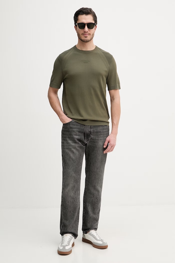 BOSS Green tricou basic bărbătesc cu amestec de mătase BOSS X PORSCHE 50558363 verde SS26