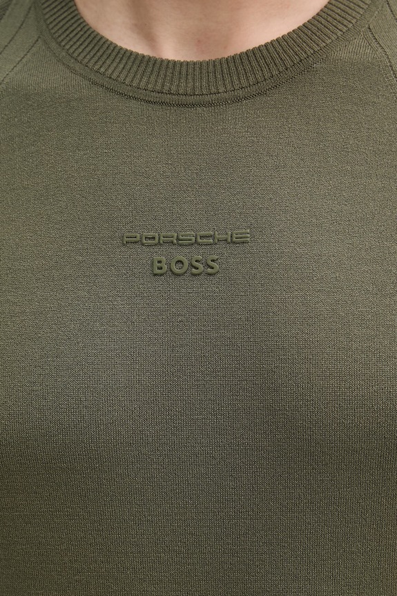 BOSS Green tricou basic bărbătesc cu amestec de mătase BOSS X PORSCHE 50558363 verde