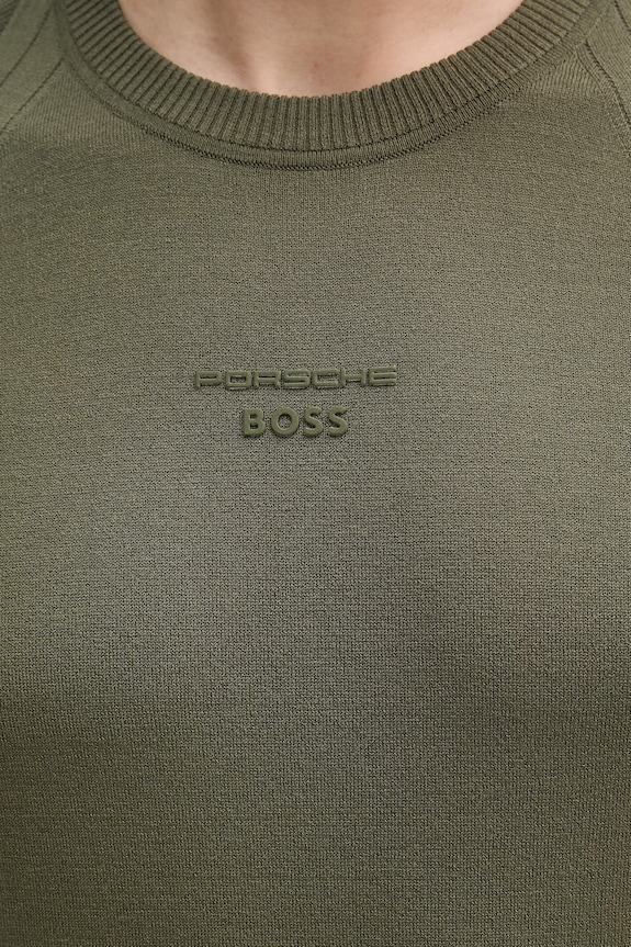 BOSS Green tricou basic bărbătesc cu amestec de mătase BOSS X PORSCHE 50558363 verde