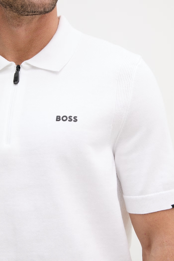 BOSS Green Πλεκτό μπλουζάκι πόλο ανδρικό βαμβακερό X PS 50558344 λευκό
