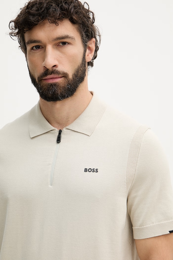 BOSS Green polo tricotat pentru bărbați, din bumbac X PS bej 50558344
