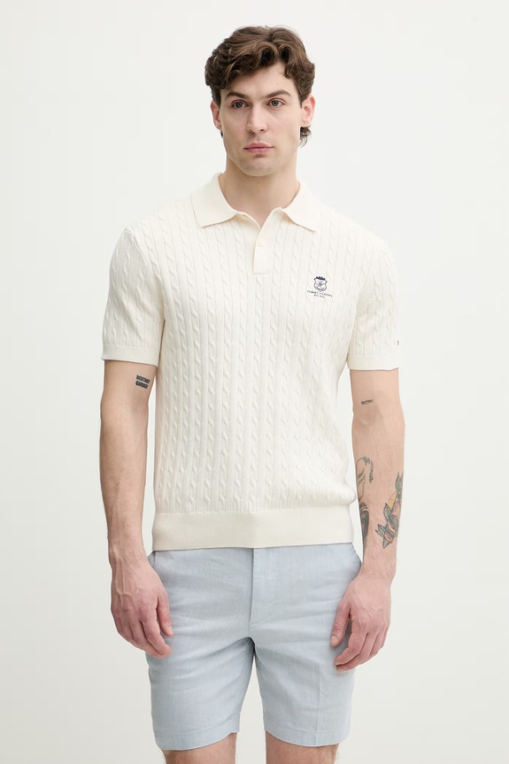 Tommy Hilfiger polo swetrowe męskie bawełniane beżowy MW0MW42788