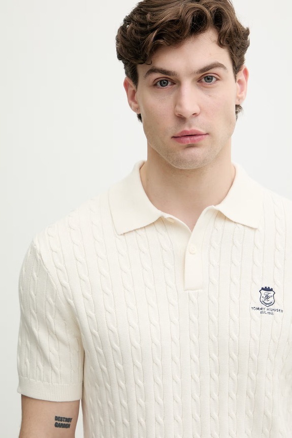 Odzież Tommy Hilfiger polo swetrowe męskie bawełniane MW0MW42788 beżowy
