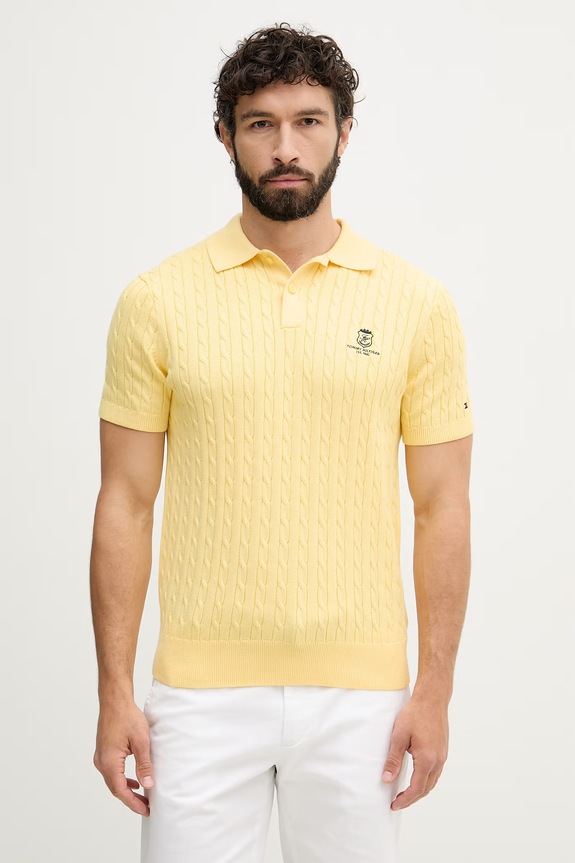 Tommy Hilfiger pletena polo majica muška od pamuka zlatna MW0MW42788