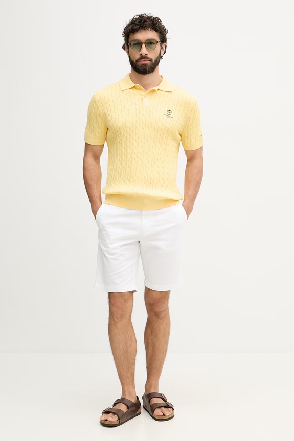 Tommy Hilfiger pletena polo majica muška od pamuka MW0MW42788 zlatna SS26