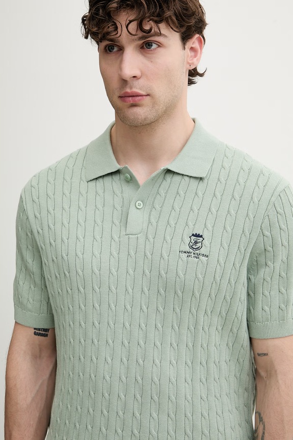 Tommy Hilfiger polo swetrowe męskie bawełniane zielony MW0MW42788