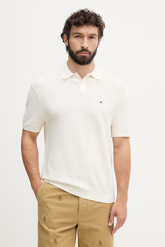 Tommy Hilfiger polo swetrowe męskie bawełniane beżowy MW0MW42795
