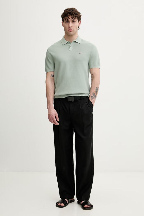 Tommy Hilfiger polo swetrowe męskie bawełniane MW0MW42795 zielony SS26