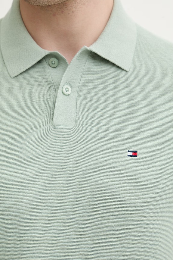 Tommy Hilfiger polo swetrowe męskie bawełniane MW0MW42795 zielony