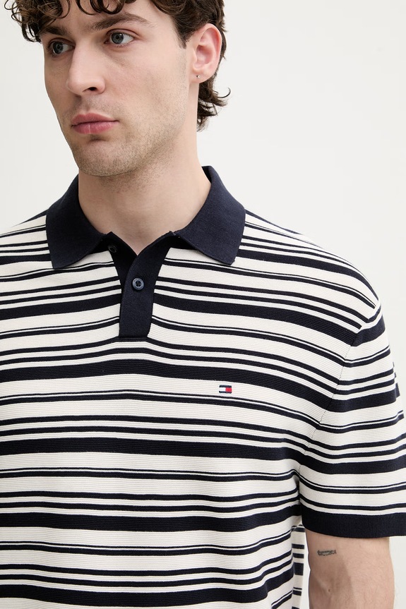Tommy Hilfiger úpletové polo tričko pánske bavlnené tmavomodrá MW0MW42795
