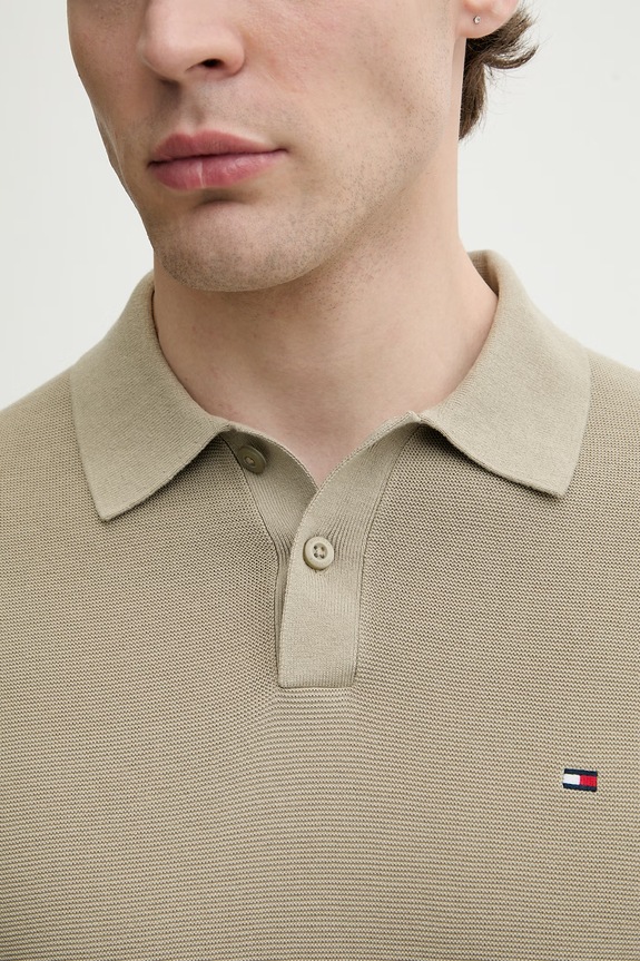 Tommy Hilfiger polo swetrowe męskie bawełniane MW0MW42795 zielony
