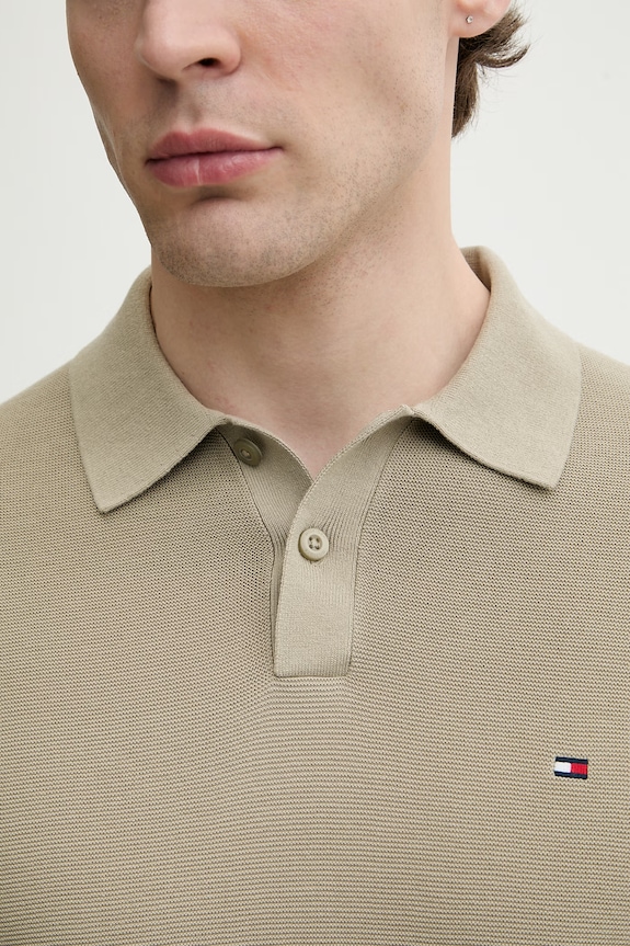 Tommy Hilfiger polo swetrowe męskie bawełniane MW0MW42795 zielony