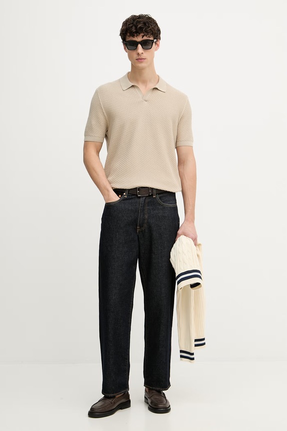 BOSS polo pentru bărbați, din bumbac Natalo 50561613 bej SS26