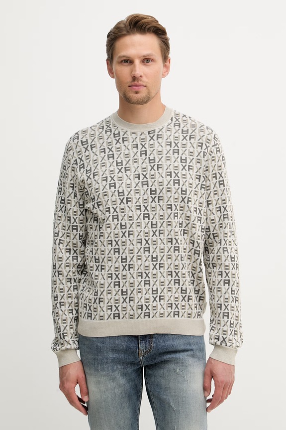 Armani Exchange pulover bărbați din bumbac bej XM002441.AF22252