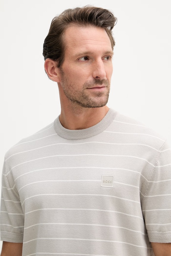 BOSS Orange T-shirt swetrowy męski z bawełną szary 50561004