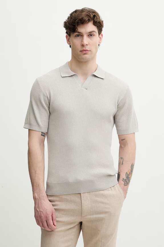 BOSS Orange polo tricotat pentru bărbați, din bumbac gri 50561809