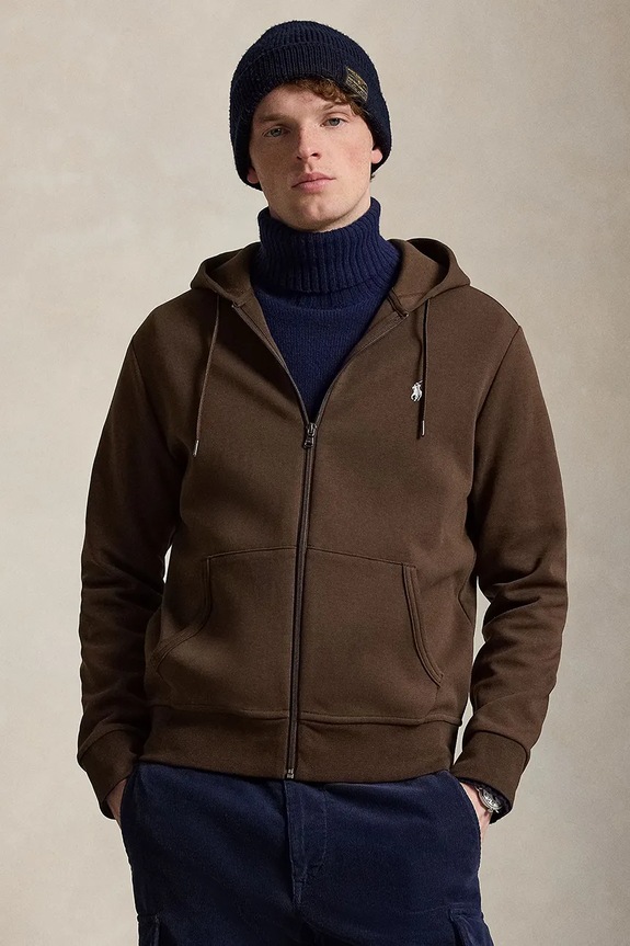 Mikina Polo Ralph Lauren DOUBLE KNT s kapucňou hnedá 710881517506